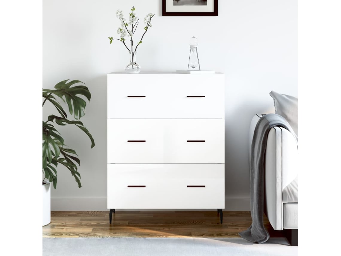 Aparador De Madera Contrachapada Blanco Brillante 69,5x34x90 Cm