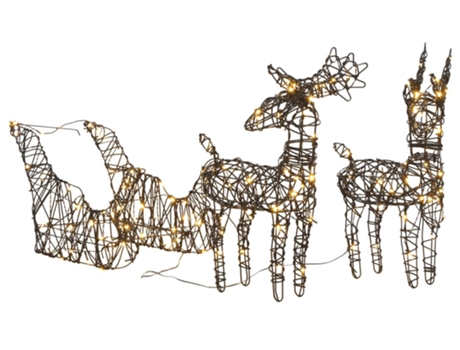vidaXL Reno y trineo de Navidad 160 LED ratán blanco cálido