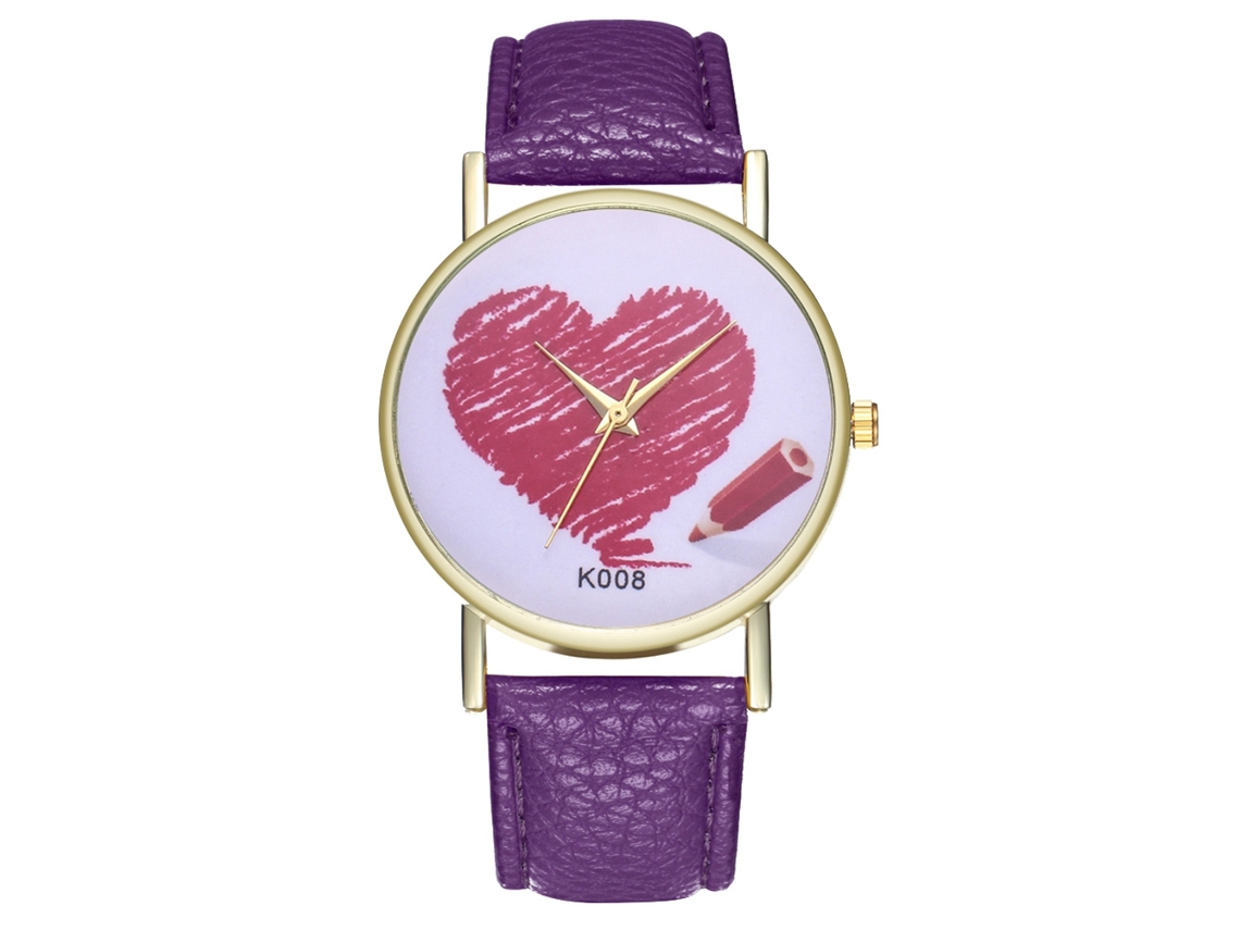 Reloj De Pareja De Cuarzo De Piel Sintética Con Esfera Love Morada Sencilla Y Moderna.