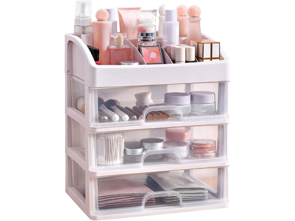 Organizador De Mesa Cryfokt Em Plástico Transparente Com 3 Gavetas Para Maquiagem, Para Escritório, Material De