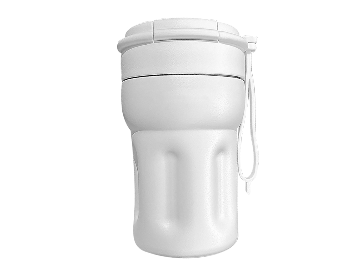 Taza Térmica De Viaje Para Café De 400 Ml, De Acero Inoxidable, Con Tapa Y Pajita, Portátil, Blanca.
