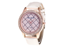 Reloj De Pulsera De Cuarzo Para Mujer Con Diamantes De Imitación, Esfera Redonda Y Correa De Piel Sintética Blanca.