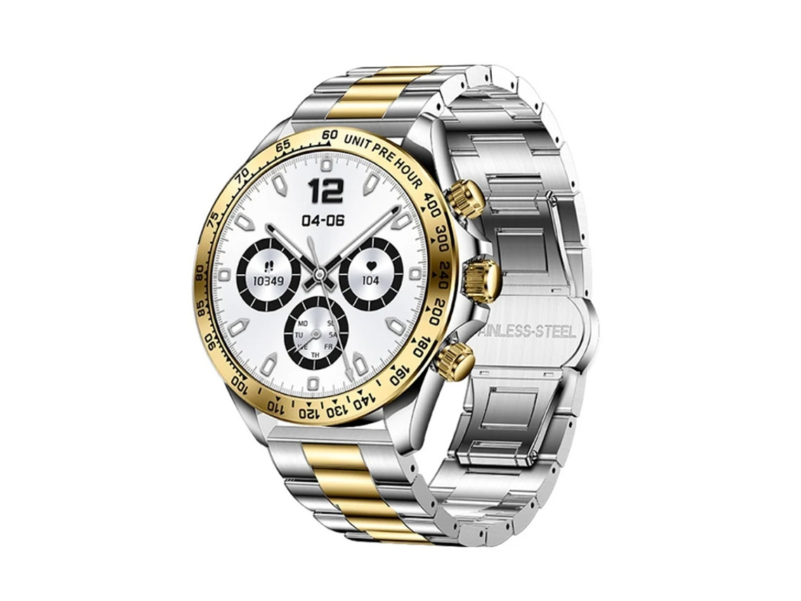 Reloj inteligente con llamadas Bluetooth, botón giratorio, monitor de frecuencia cardíaca y presión arterial, plateado, Yizhood