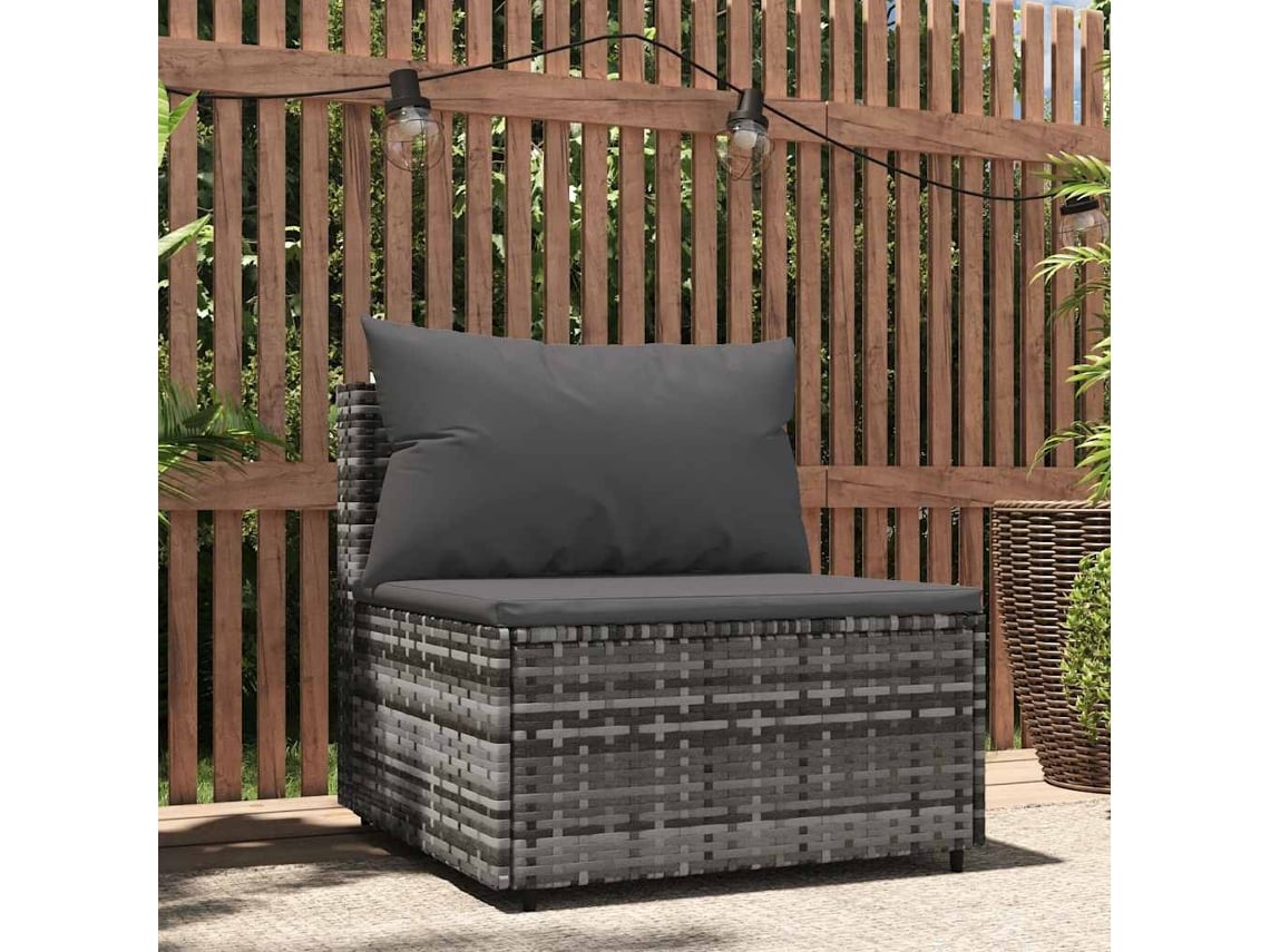 Sofá de centro de jardinería con cojines de mimbre gris, Dkd Home Decor