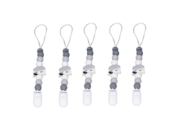 Cadena Para Chupete De Bebé (5 Unidades), Silicona De Grado Alimenticio, Suave, Anticaída, Color Gris.