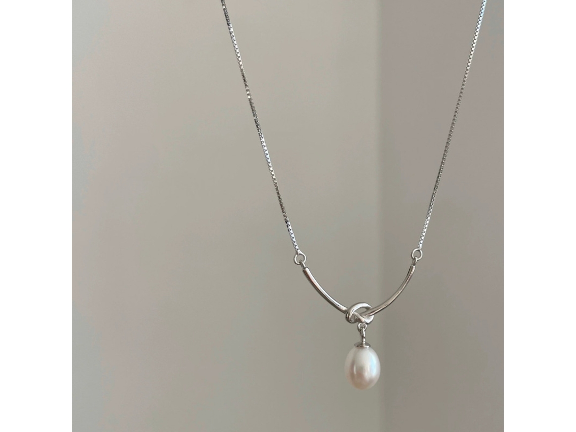 Collar de plata de ley 925 con nudo y colgante de perla natural de agua dulce - Estilo elegante y lujoso - MDUG