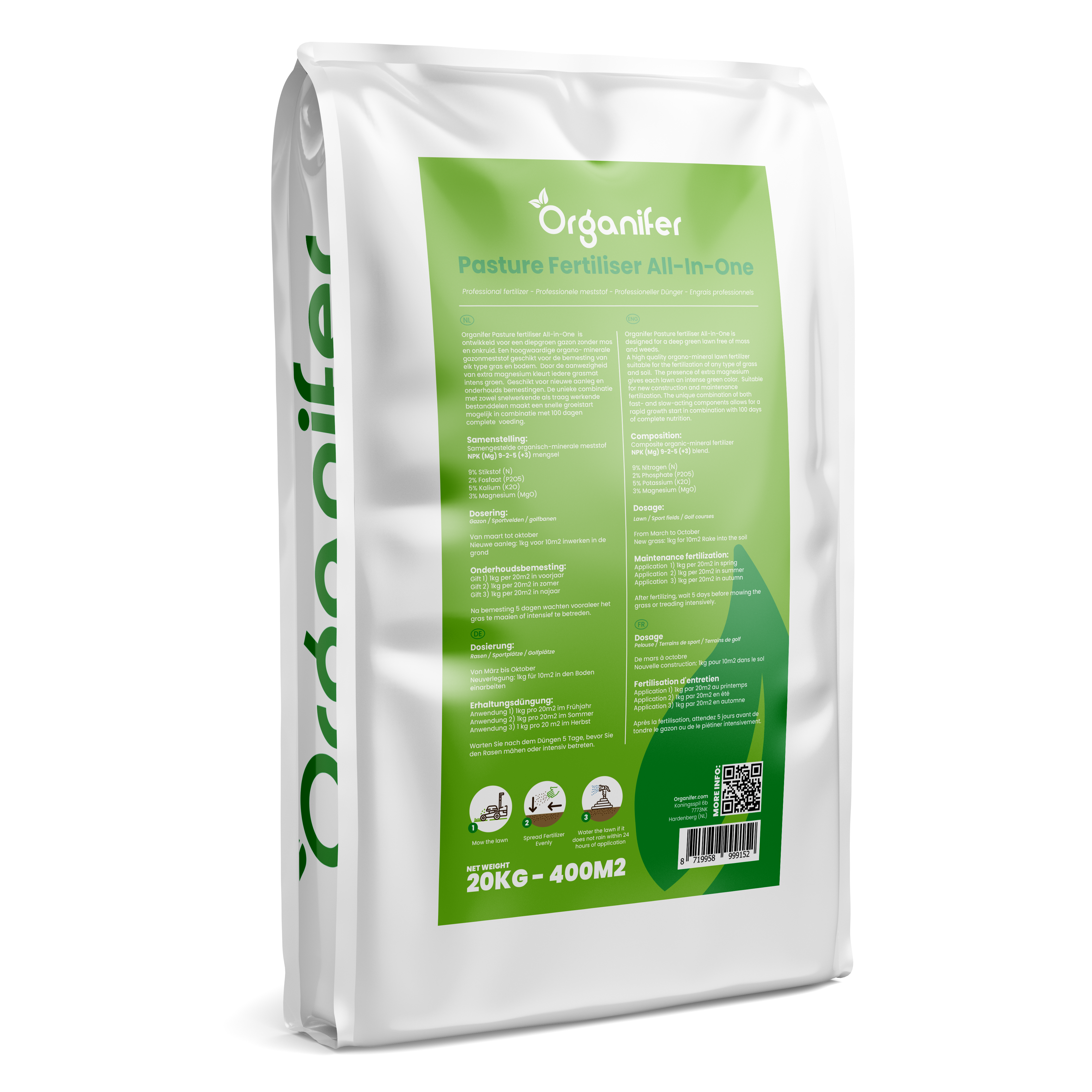 Fertilizante para Pastos Todo-en-Uno (20 kg – para 400 m2) - Organifer