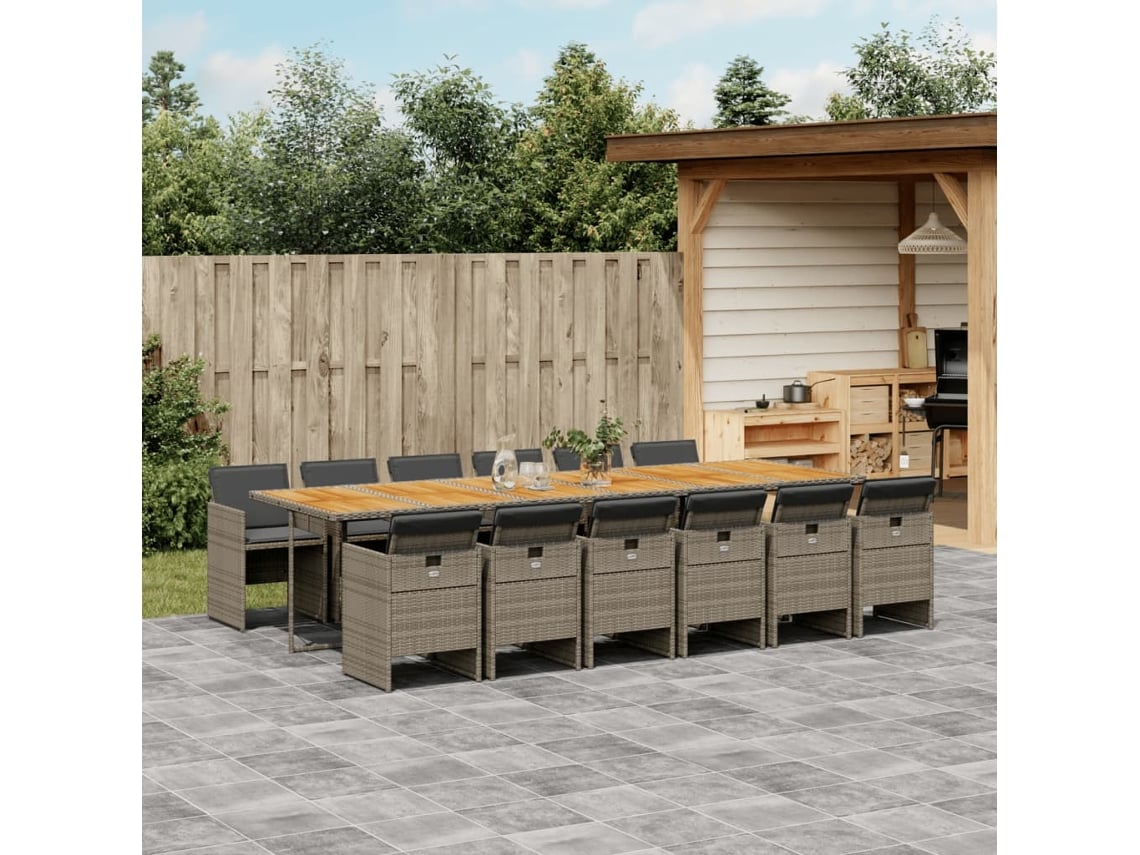 Juego de comedor de jardín de 13 piezas con cojines de mimbre gris DKD Home Decor