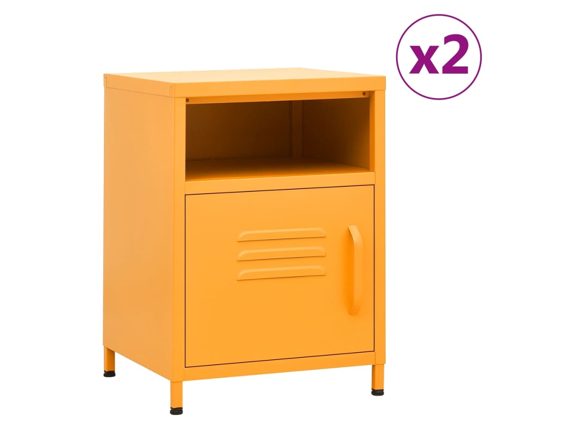 Mesitas de Noche LOVELY HOME Mesinha 2 Pcs 35X35X51 Cm Aço Amarelo Mostarda