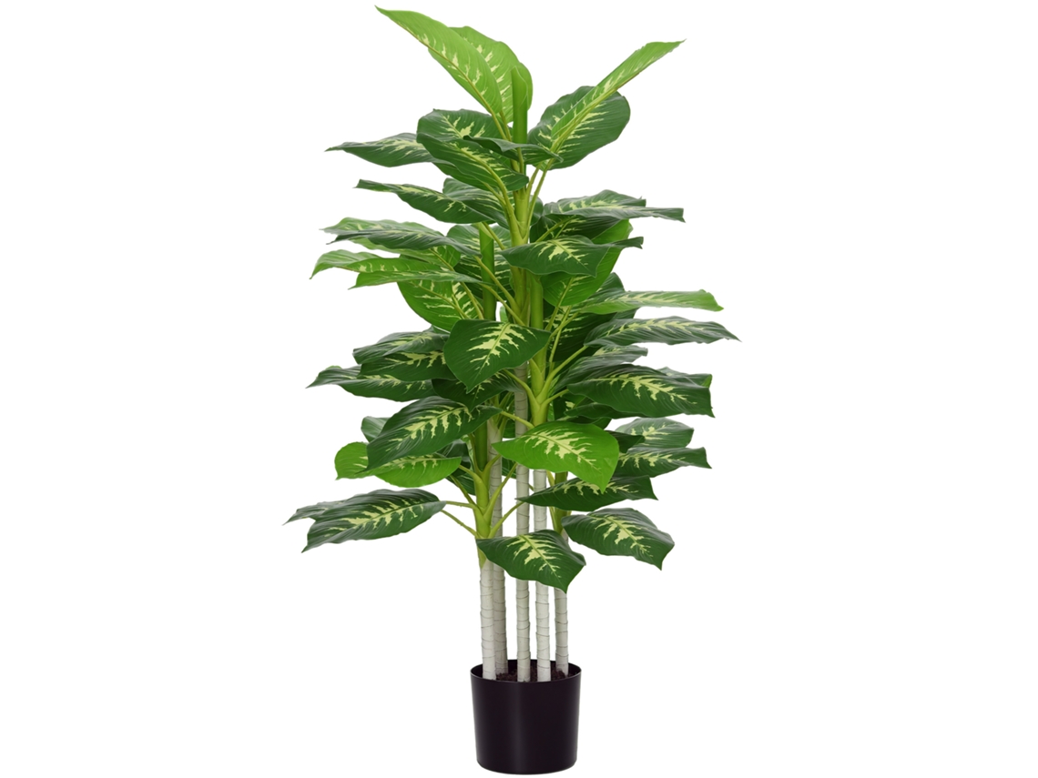Calathea artificial, 120 cm de altura, maceta de cemento, 53 hojas para uso en interiores. VISTA