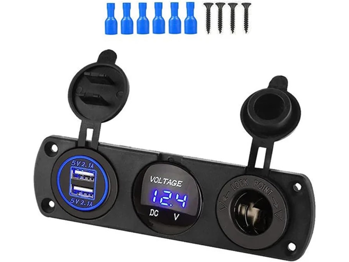 Adaptador De Carga De 12/24 V Con Voltímetro Para Coche, Motocicleta, Camión, Barco, Usb