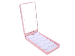 Estuche de maquillaje para pestañas postizas con luces LED, espejo, espacio de almacenamiento y expositor.
