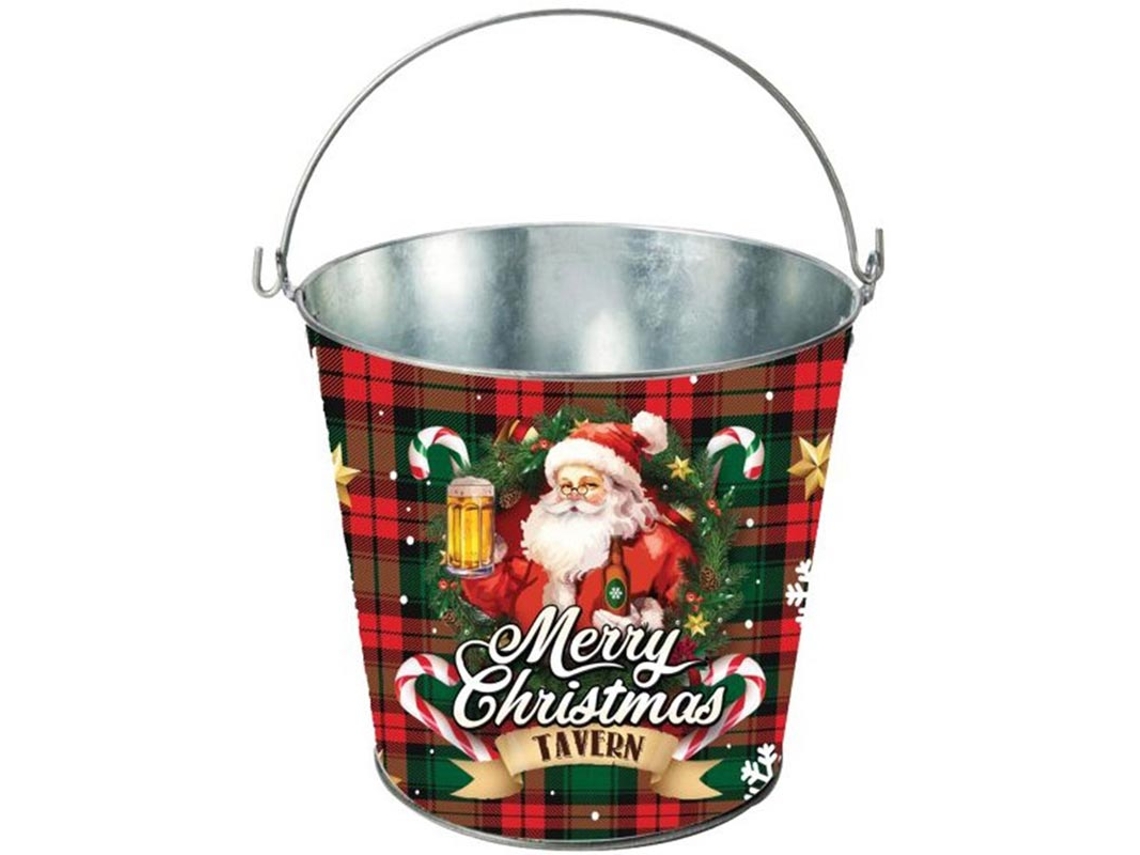 Cubo Merry Christmas de metal de 19x23 cm