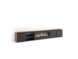 Mueble Tv, Televisión, 315x35x50cm, Para Tv Hasta 80", Chimenea Eléctrica Xxl, Led, Negro Y Roble
