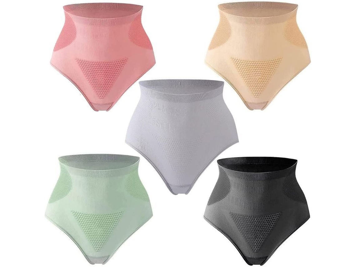 2026-5pcs Calzoncillos Moldeadores De Cuerpo De Grafito Con Talle Alto Y Diseño De Panal