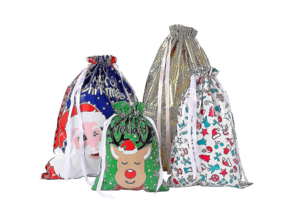 Juego de 30 bolsas de regalo Tinksky con cordón para Navidad, estilos surtidos, ideales para envolver regalos y recuerdos navideños, Hengjian