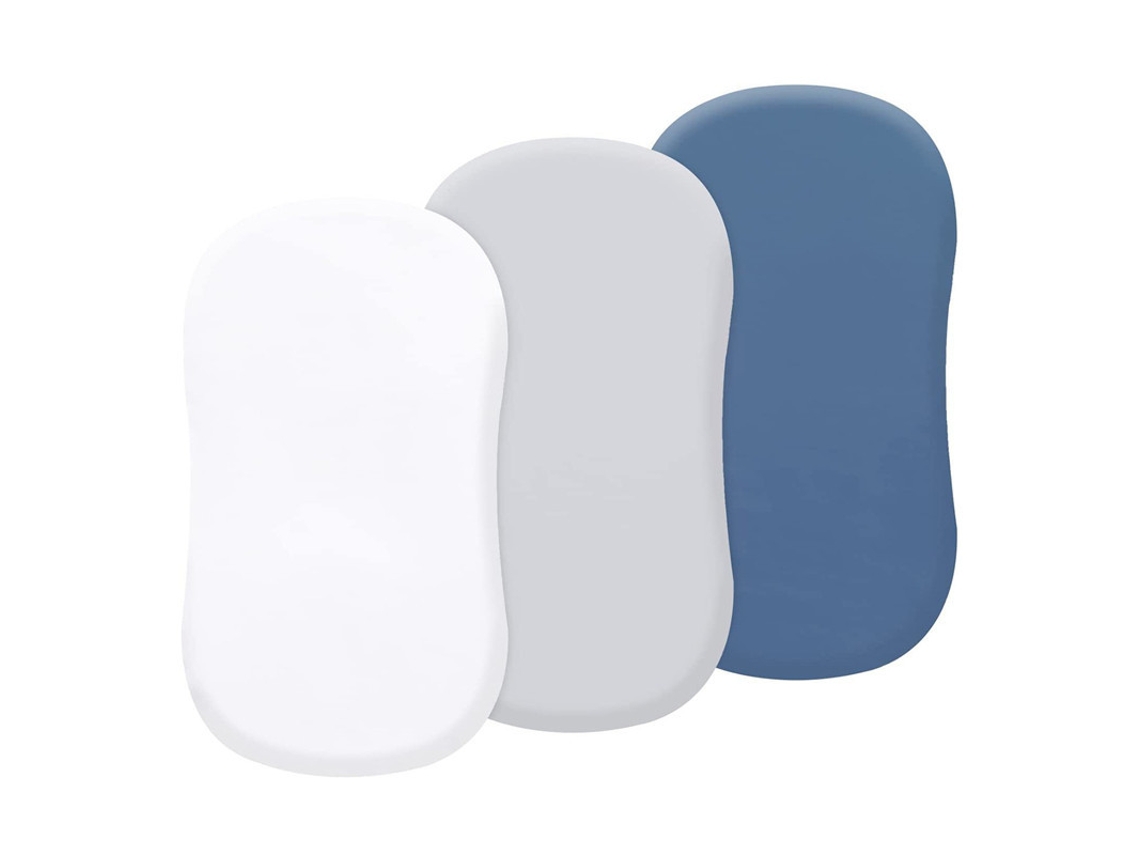 Juego de sábanas Baby Nest CHRUI de 0 a 24 meses, microfibra elástica, lavable, 3 piezas, 81x43 cm (blanco, gris, azul marino).