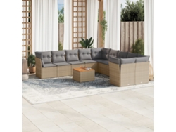 Conjunto de sofá de jardín de 11 piezas con cojines, mimbre sintético beige, DKD Home Decor