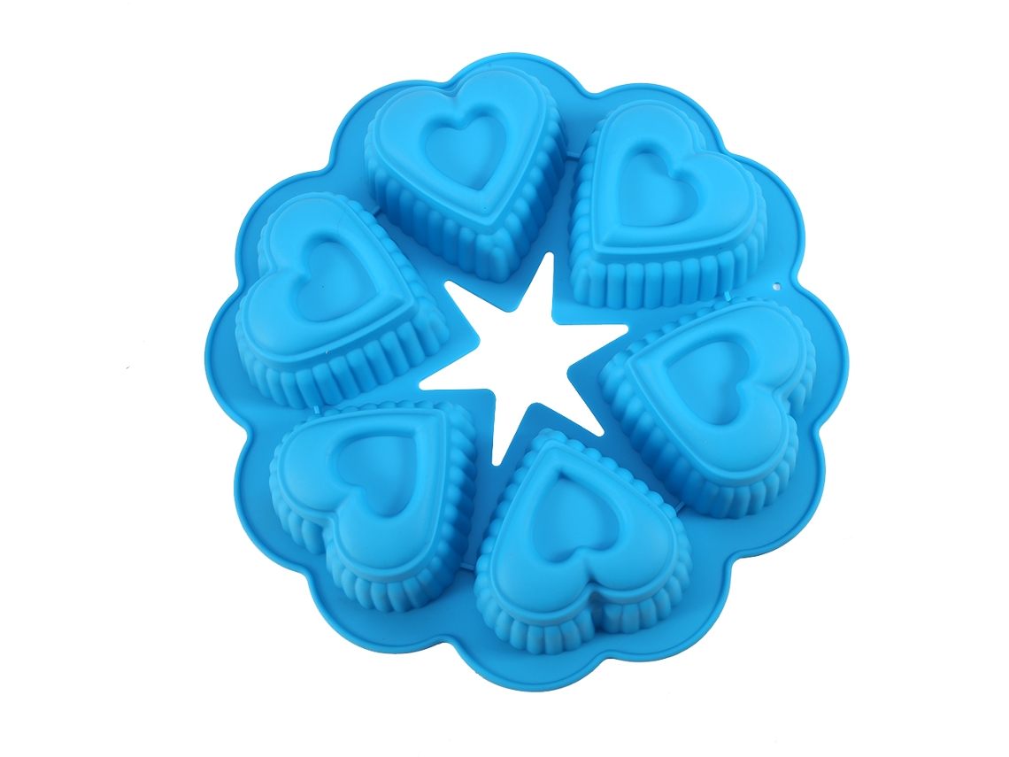 VYLARA Forma de silicone para biscoitos em formato de coração com 6 cavidades (azul)