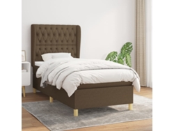 Cama Box Spring Con Colchón Tela Marrón Oscuro 100x200 Cm