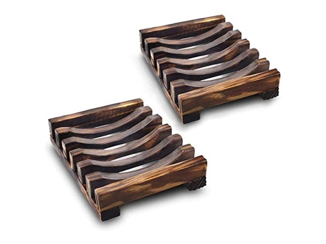2026-2 Piezas Porta Jabón De Madera Natural, Antideslizante Para Baño Y Cocina