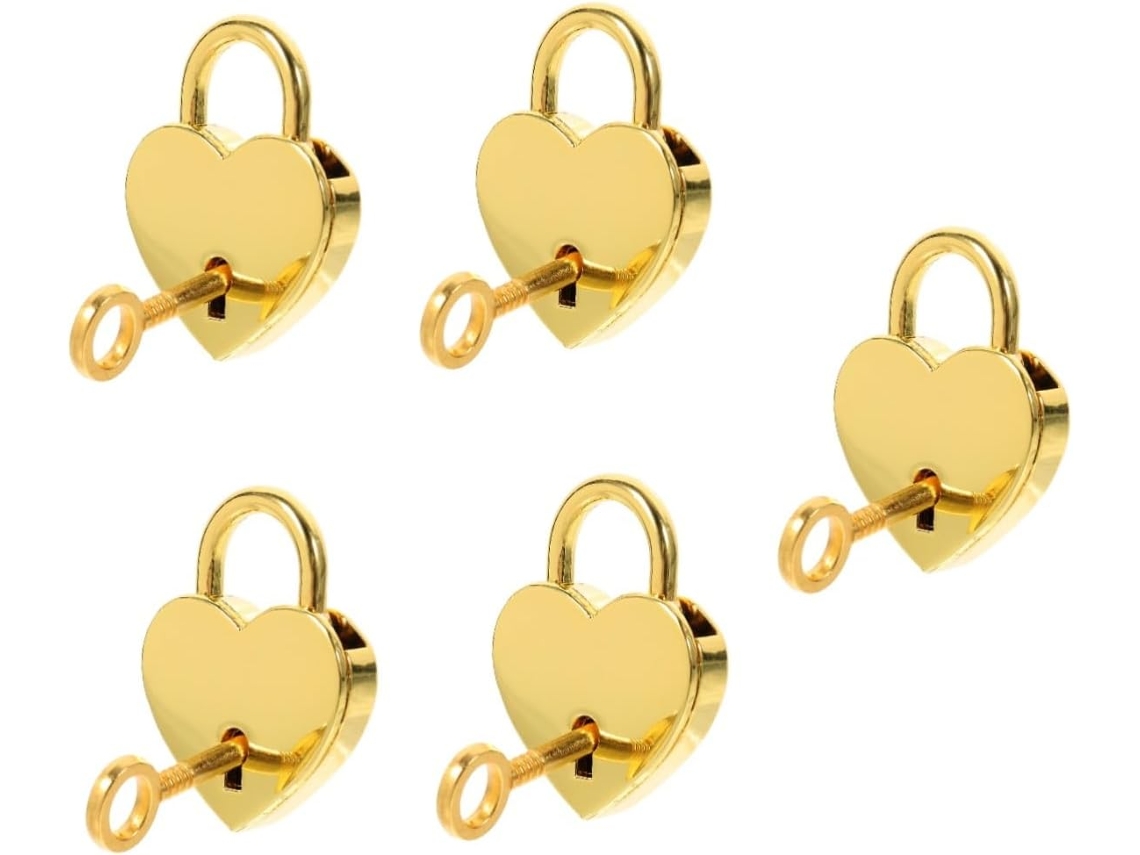 Conjunto De 5 Cadeados Em Formato De Coração Com Trava Para Mala, Mochila E Bagagem Pequena