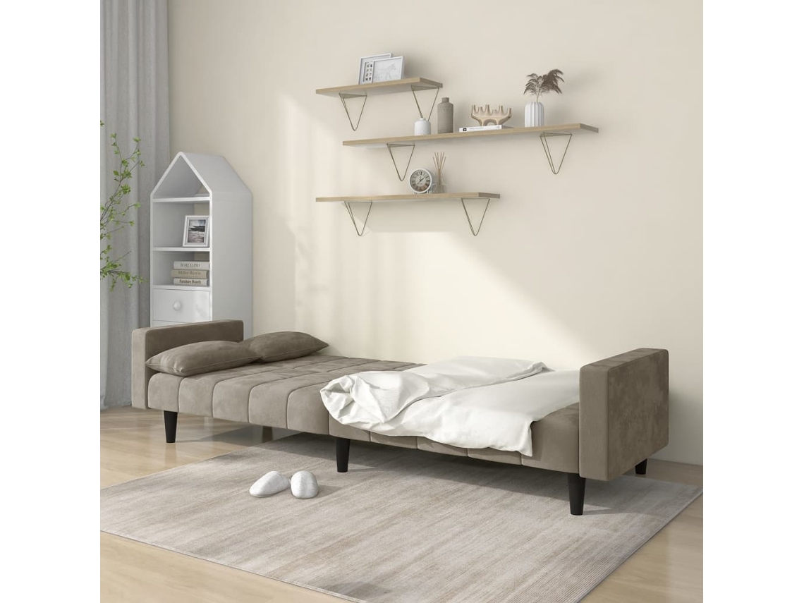 Sofá Cama De 2 Plazas Con Dos Almohadas Terciopelo Gris Claro