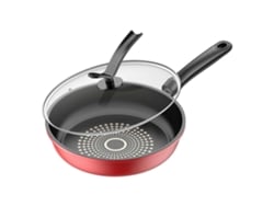 Sartén antiadherente con tapa para uso en la estufa, sartén ergonómica para tortillas con mango resistente al calor.
