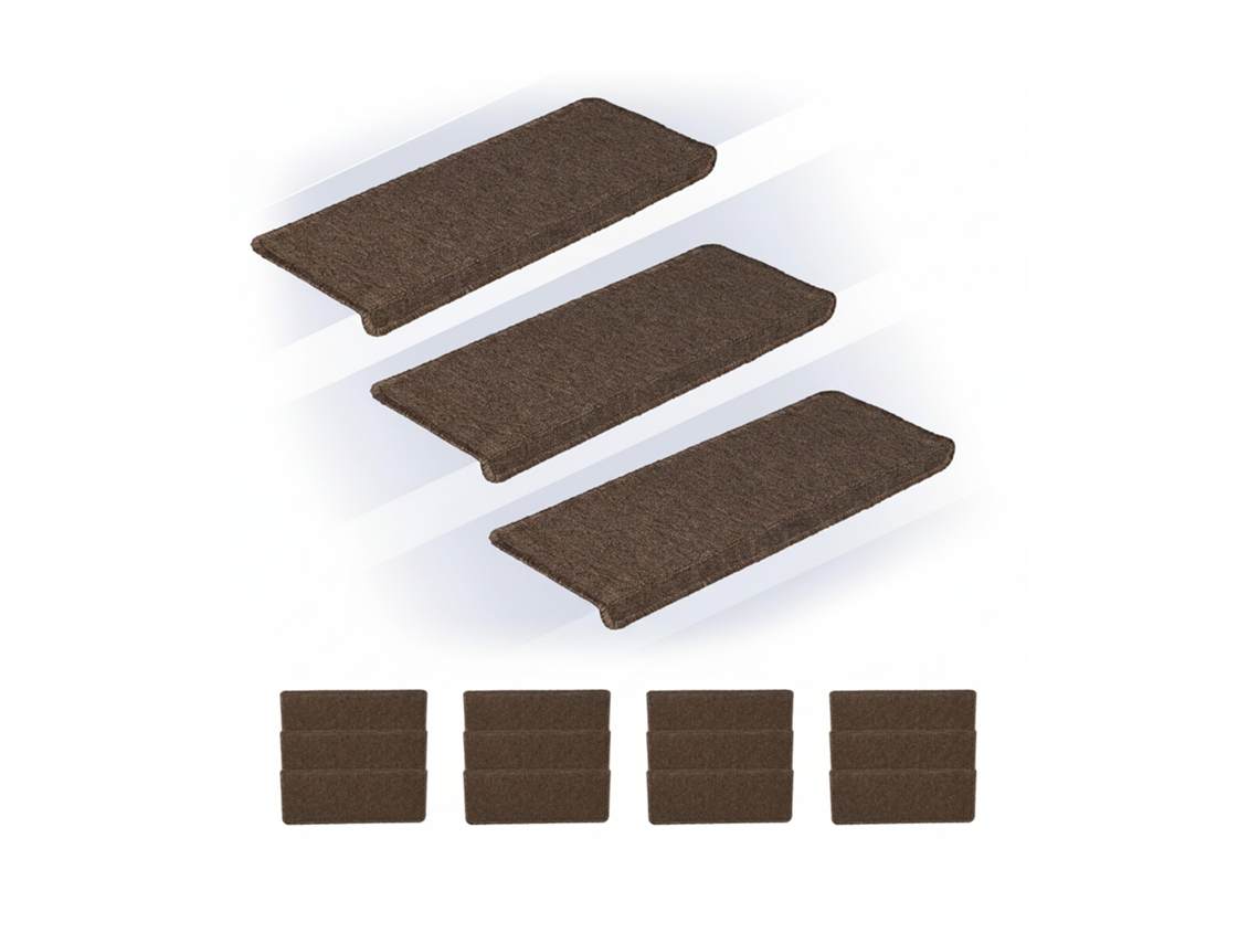 Conjunto De 15 Tapetes De Escada Relaxdays, Tapetes Rectangulares, 65x24 Cm, Autocolantes, Castanho Escuro