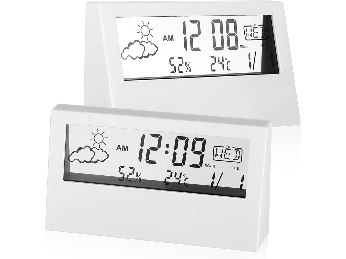 Reloj Despertador Digital De Escritorio Transparente De 2 Piezas Con Pantalla De Hora, Alarma, Temperatura Y Fecha.