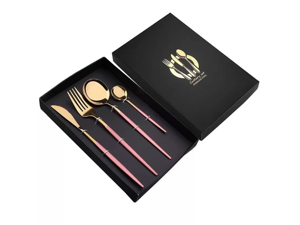 (juego De 4 Piezas - Oro Rosa) Juego De Cubiertos De Acero Inoxidable Con Cuchillo, Tenedor Y Cuchara