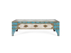 Mesa De Centro De Madera De Mango Azul Y Blanco Envejecido