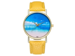Reloj De Pulsera De Cuarzo Para Hombre Y Mujer Con Esfera Redonda Amarilla
