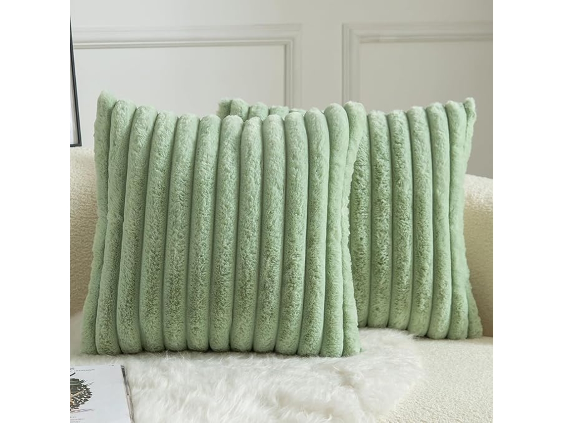 Capa De Travesseiro De Felpa Listrada, Ultra Flexível E Decorativa, De 40 X 40 Cm, Cor Verde-sálvia.