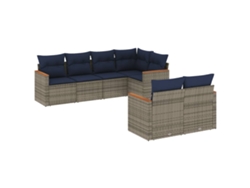 Conjunto de sofá de jardín de 7 piezas con cojines, ratán gris. EXCLUSIVO DE MAISON.