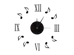 Reloj de pared con notas musicales, disco de vinilo y números romanos 3D para decoración de interiores.
