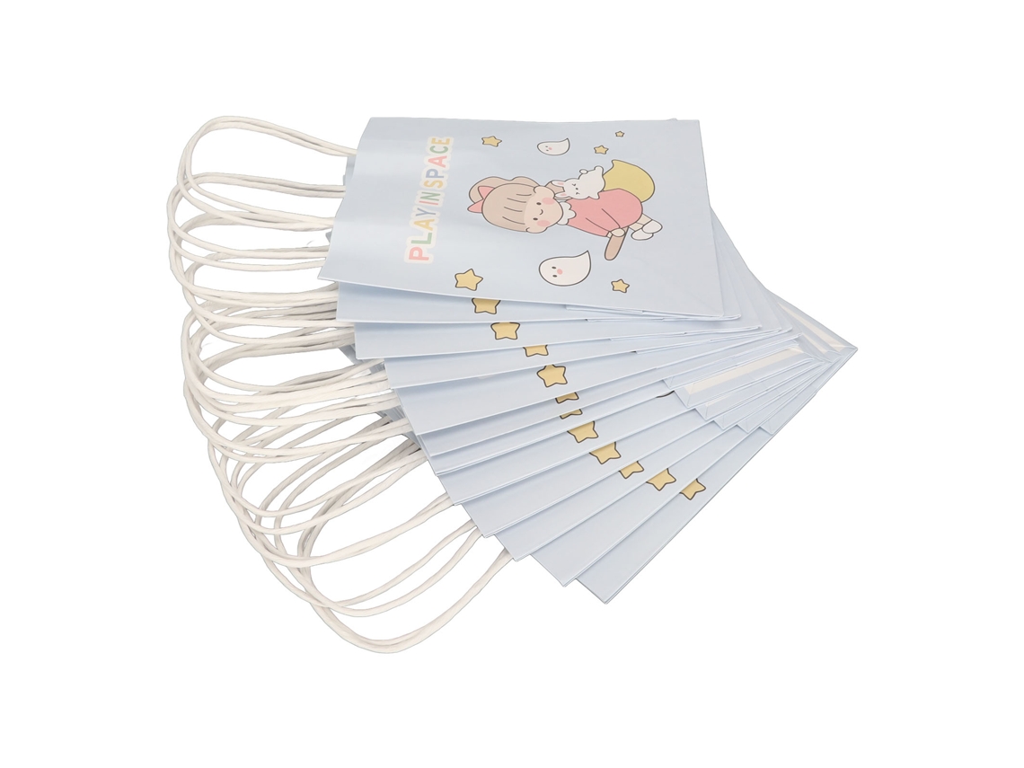 12 Bolsas De Regalo Reutilizables De Papel Kraft Blanco Con Asas Para El Trabajo Y La Escuela.