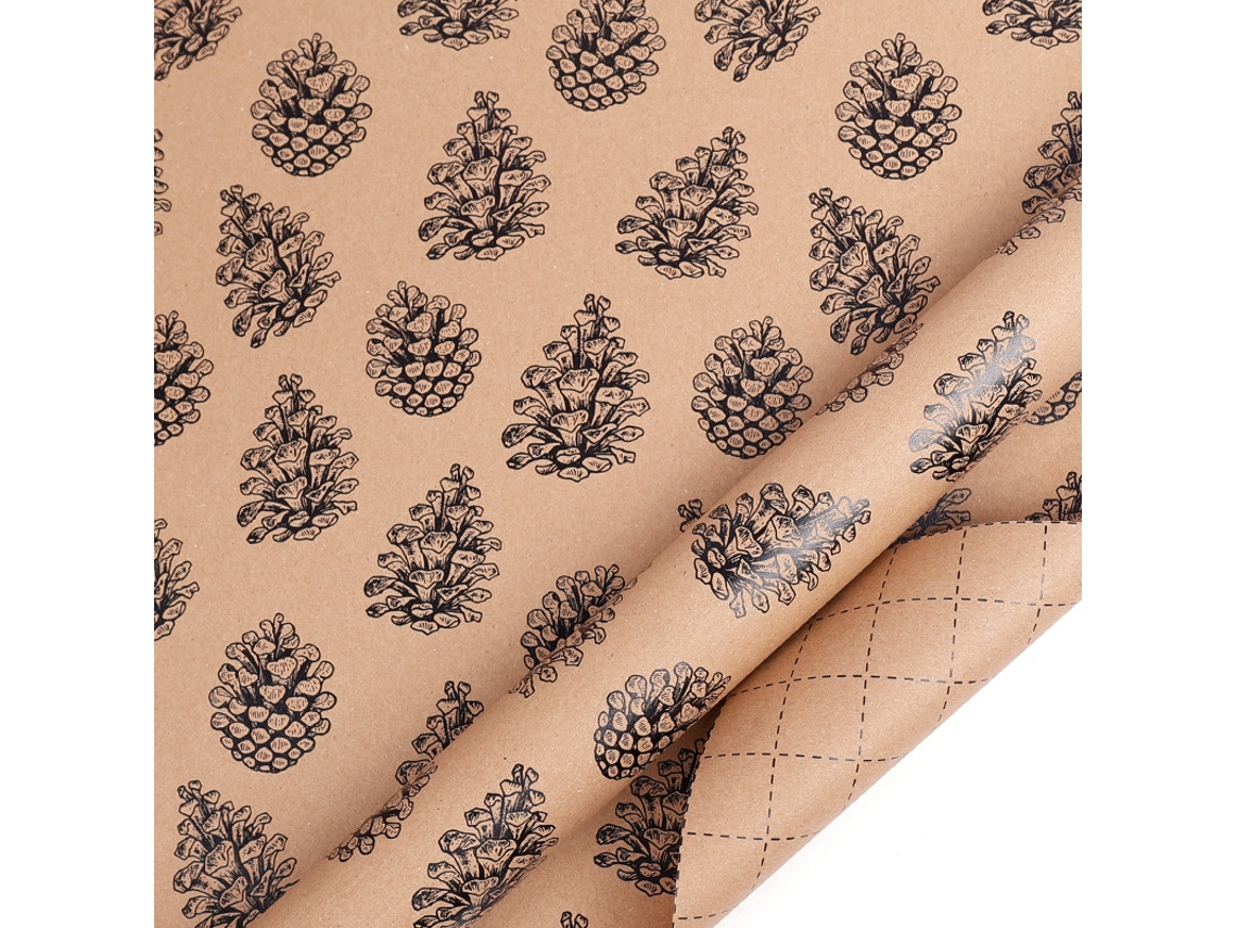 Papel de regalo navideño Chrui 1 rollo de papel kraft ecológico, 43 cm x 10 m (piñas)