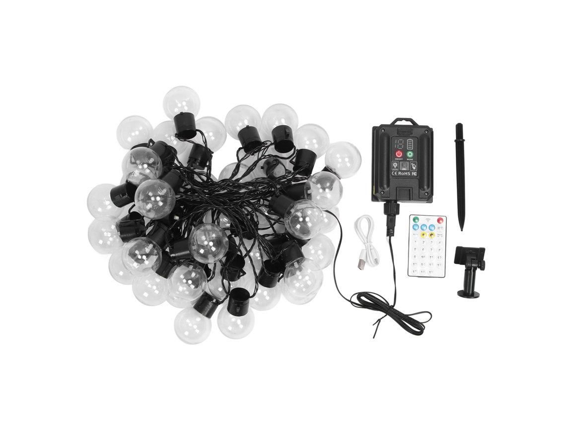 2026-luz De Cadena Exterior Con 40 Bombillas G50 Impermeable Carga Solar Usb Cascara Transparente Luz Blanca 32.8ft Decorativa Led