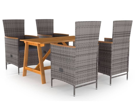 Conjunto 5 de comedor para jardín VIDAXL gris