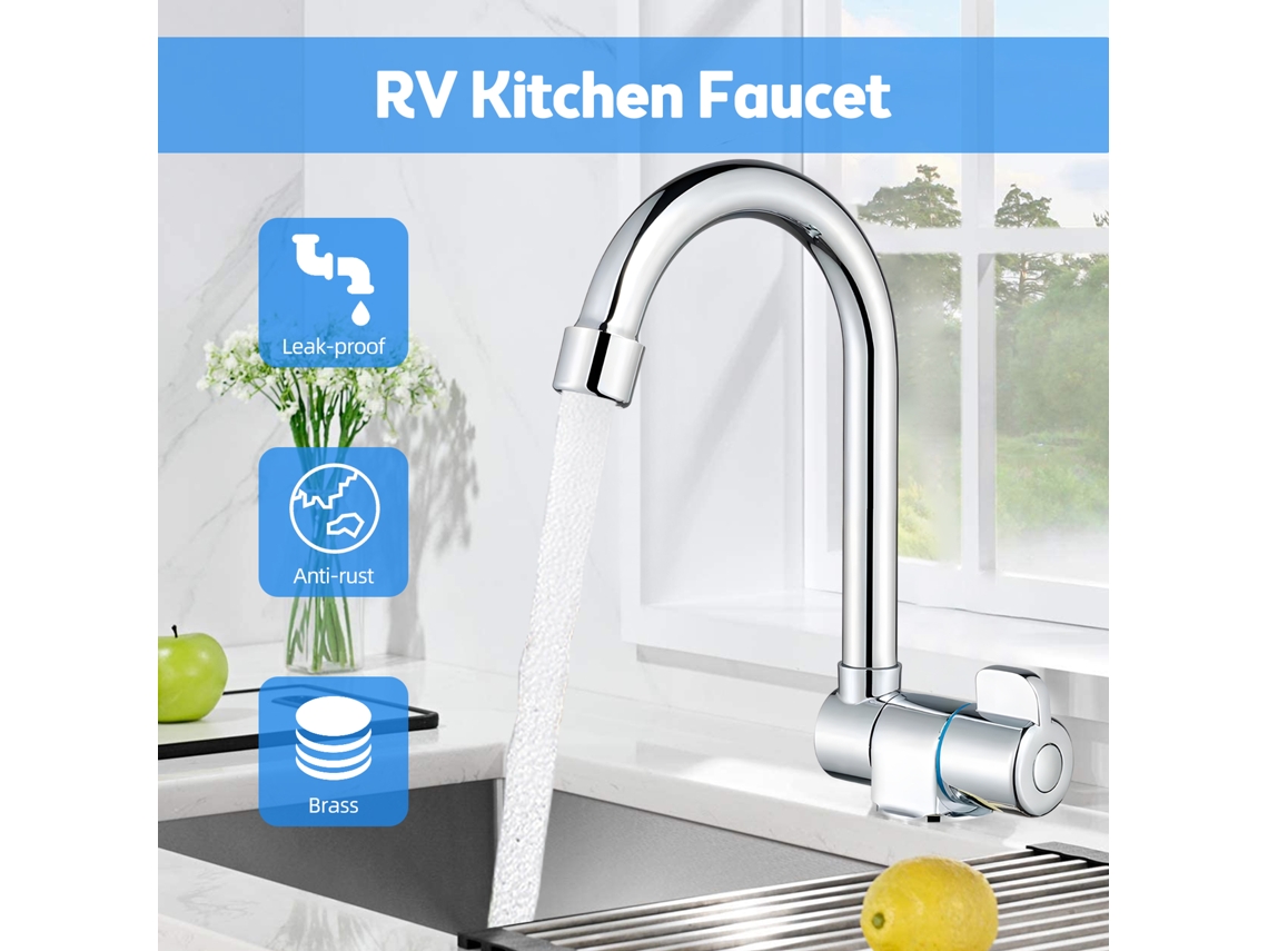 Grifo de cocina plegable, cromado, de acero inoxidable, giratorio 360°