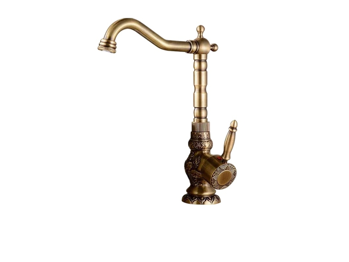 Grifo mezclador de baño de latón, válvula de cerámica duradera, grifo de agua fría y caliente, latón antiguo C Tall