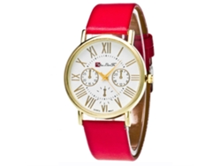 Reloj De Pulsera De Cuero Pu Unisex Casual Para Hombre Y Mujer Rojo Zhoulianfa