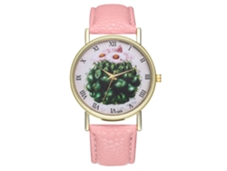 Reloj De Cuarzo Con Correa De Cuero Pu, Dial De Cactus, Unisex, Rosa