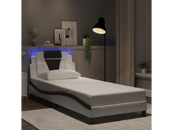 Estructura Cama Con Led Cuero Sintético Blanco Negro 90x200 Cm