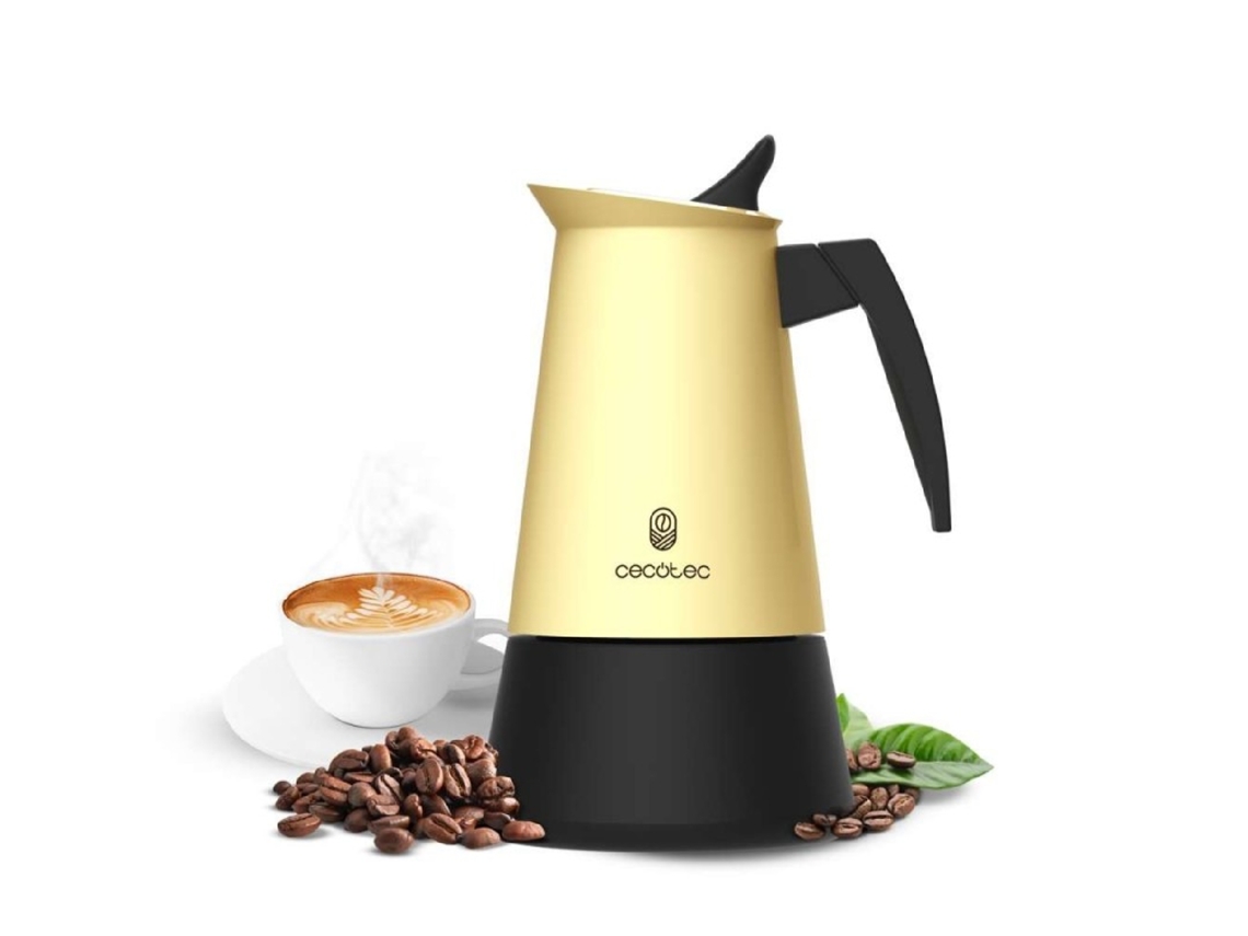 Cecotec Cafetera Italiana Piccolina 600 Beige. 300ml, 6 Tazas De Café, Acero Inoxidable, Apta Todas Superficies, Filtro Premium