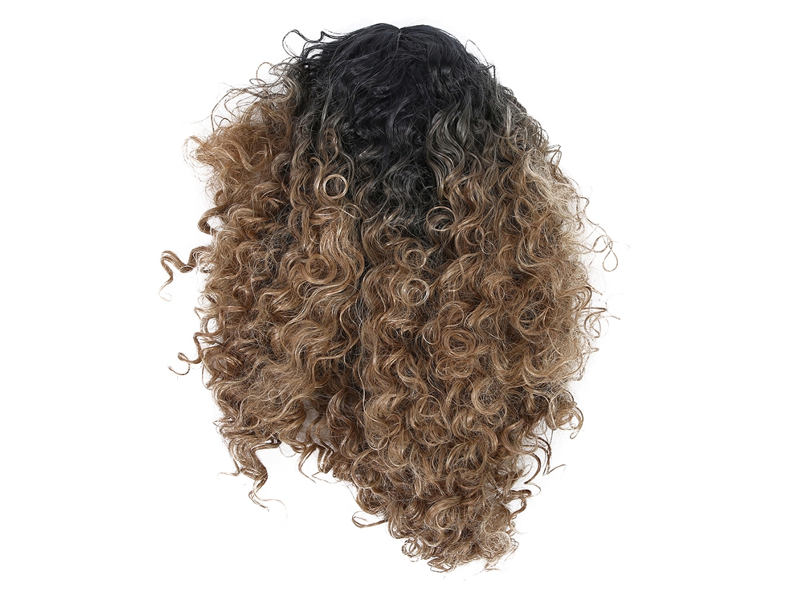 Peruca sintética castanha de alta qualidade, modelo 2026, com mechas encaracoladas e risca ao meio, para mulheres.
