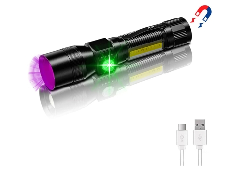 Linterna de luz lateral Cob 7 modos Antorcha UV de alto lumen Linterna LED portátil ligera Impermeable Negro TURMIN