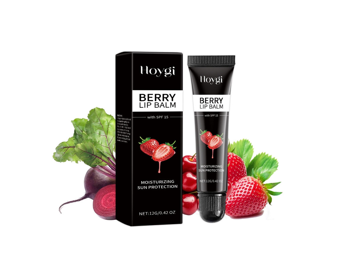 Bálsamo labial frutal con sabor a arándano.