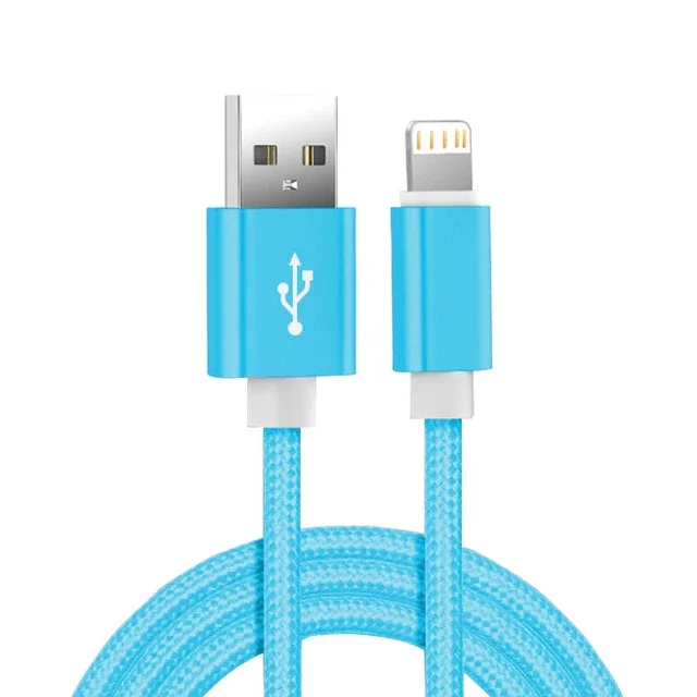 Cable De Carga Usb Trenzado De Nailon Metálico (azul, 0,25 M) Para Iphone, Compatible Con Carga Rápida.